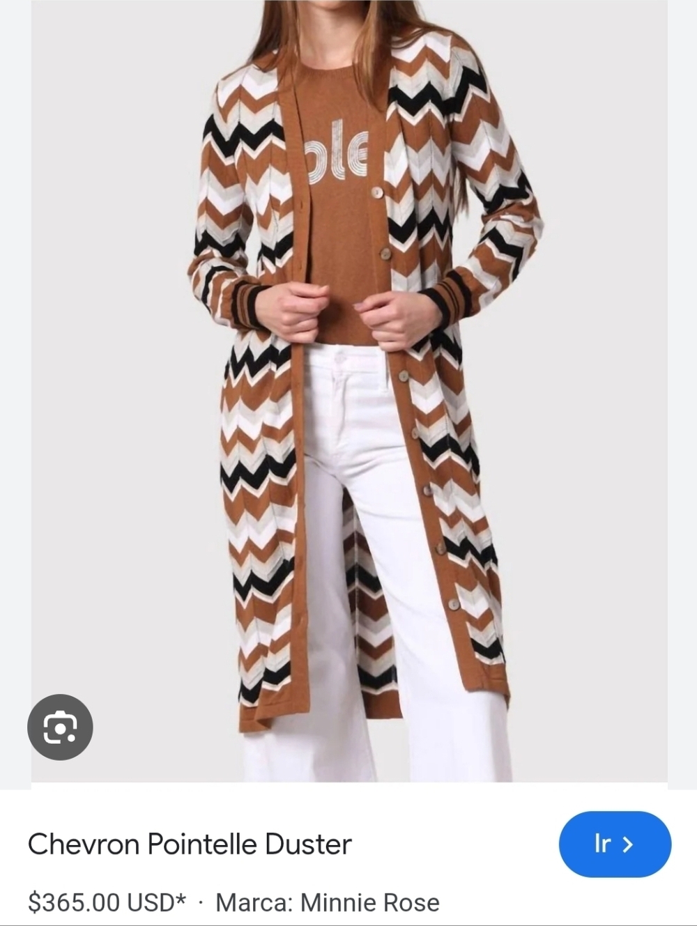 Minnie Rose☆ Chevron Pointelle Duster In Neutral Multi - Picture 3 of 9